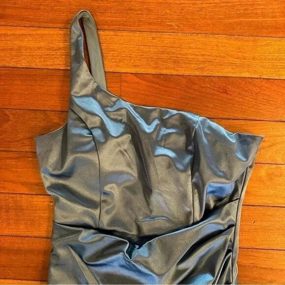 Cocktail dress! blue satin one strap mini cocktail dress size medium - Picture 6 of 7